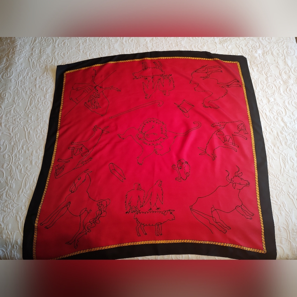 Animal Pattern Scarf Red/Black 34 1/2 x 34 1/2
